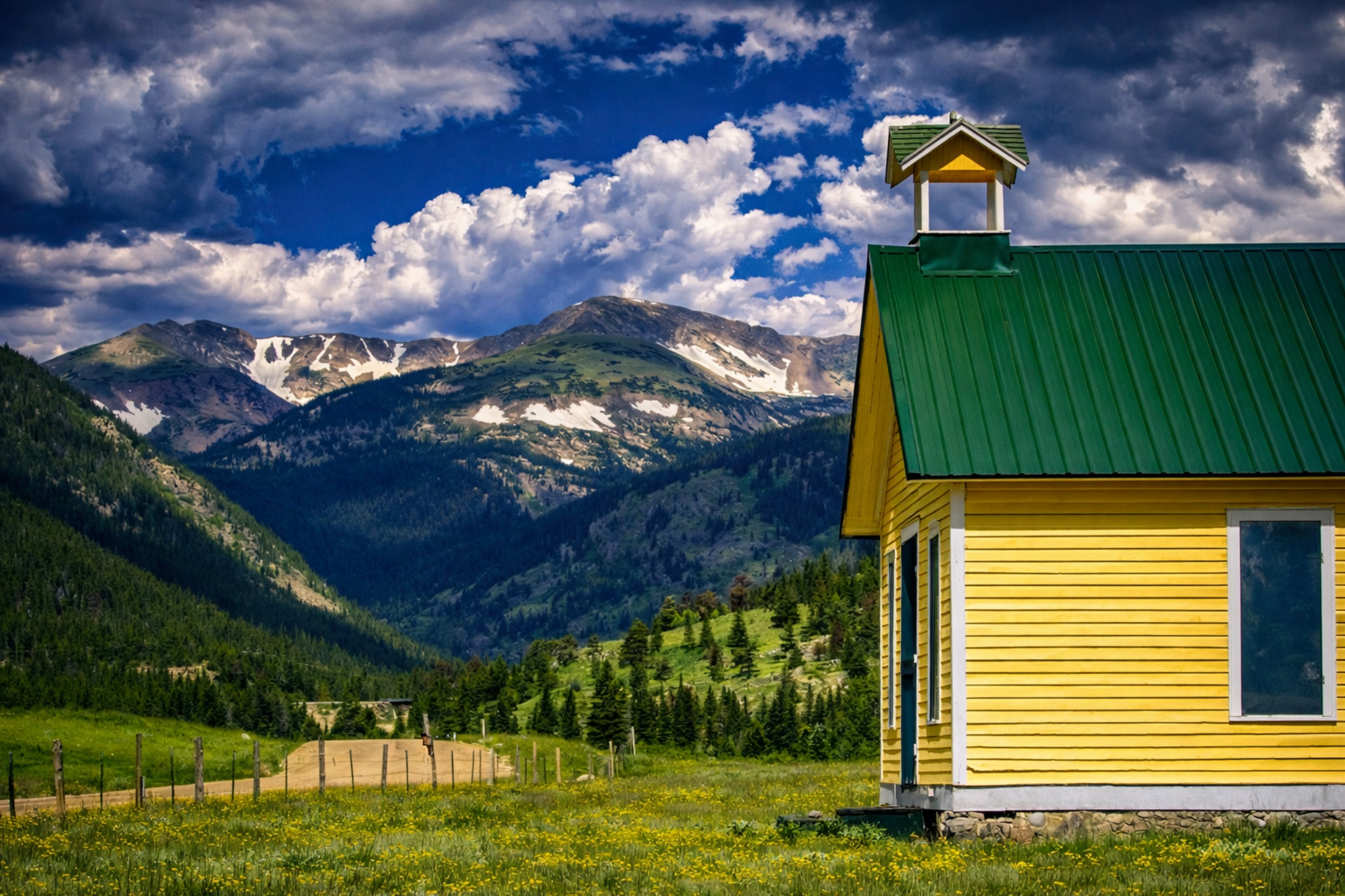  A yellow church in the mountains 